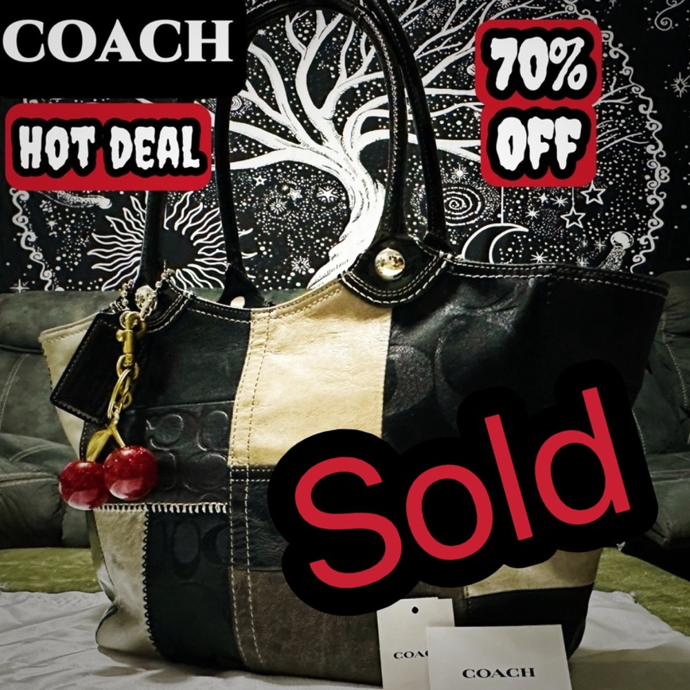 Rare Vintage Y2K style Coach Tote bag Black and Cream Patchwork shoulder bag - Picture 1 of 17